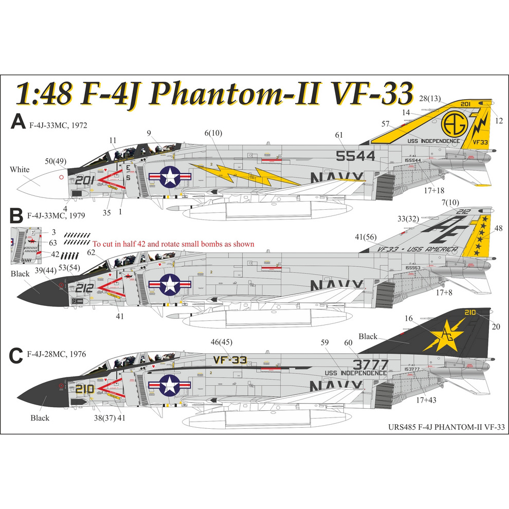 URS485 Sunrise 1/48 Decal for F-4J Phantom-II VF-33, without stencil