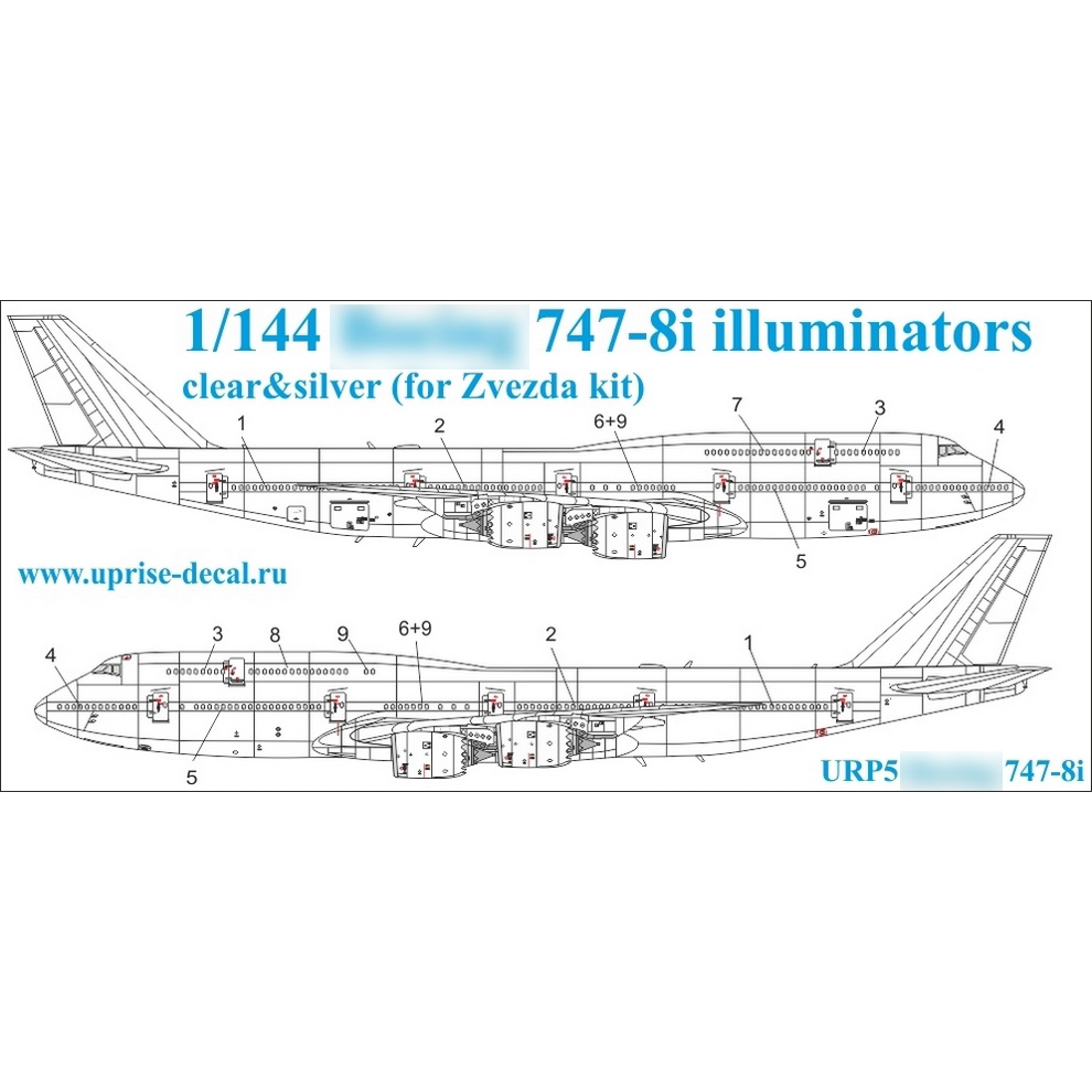 URP5 Sunrise 1/144 Decal for 747-8i airliner, portholes, transparent