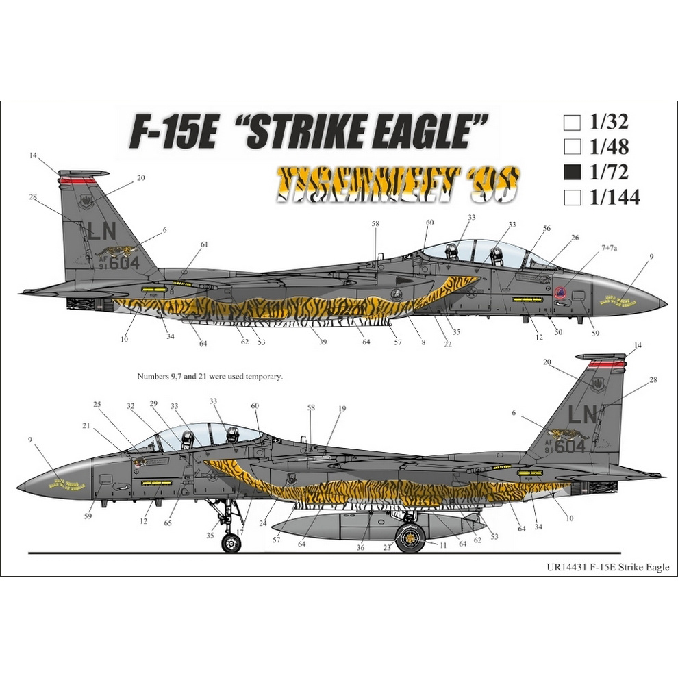 UR7231 Sunrise 1/72 Decal for F-15E Strike Eagle Tigermeet'98, with stencil