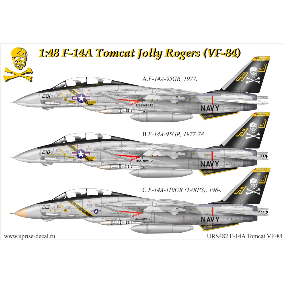 URS482 Sunrise 1/48 Decal for F-14A Tomcat VF-84 Jolly Rogers, with stencil
